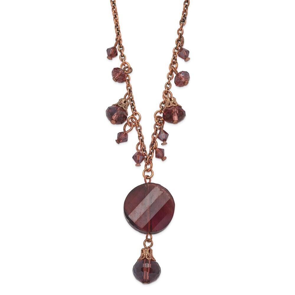 1928 Rose-tone Purple Faceted Glass Dangle Beads 16 inch Necklace with 3" ext